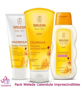 Pack imprescindibles de Caléndula Weleda: Gel-champú, Leche y crema Pañal