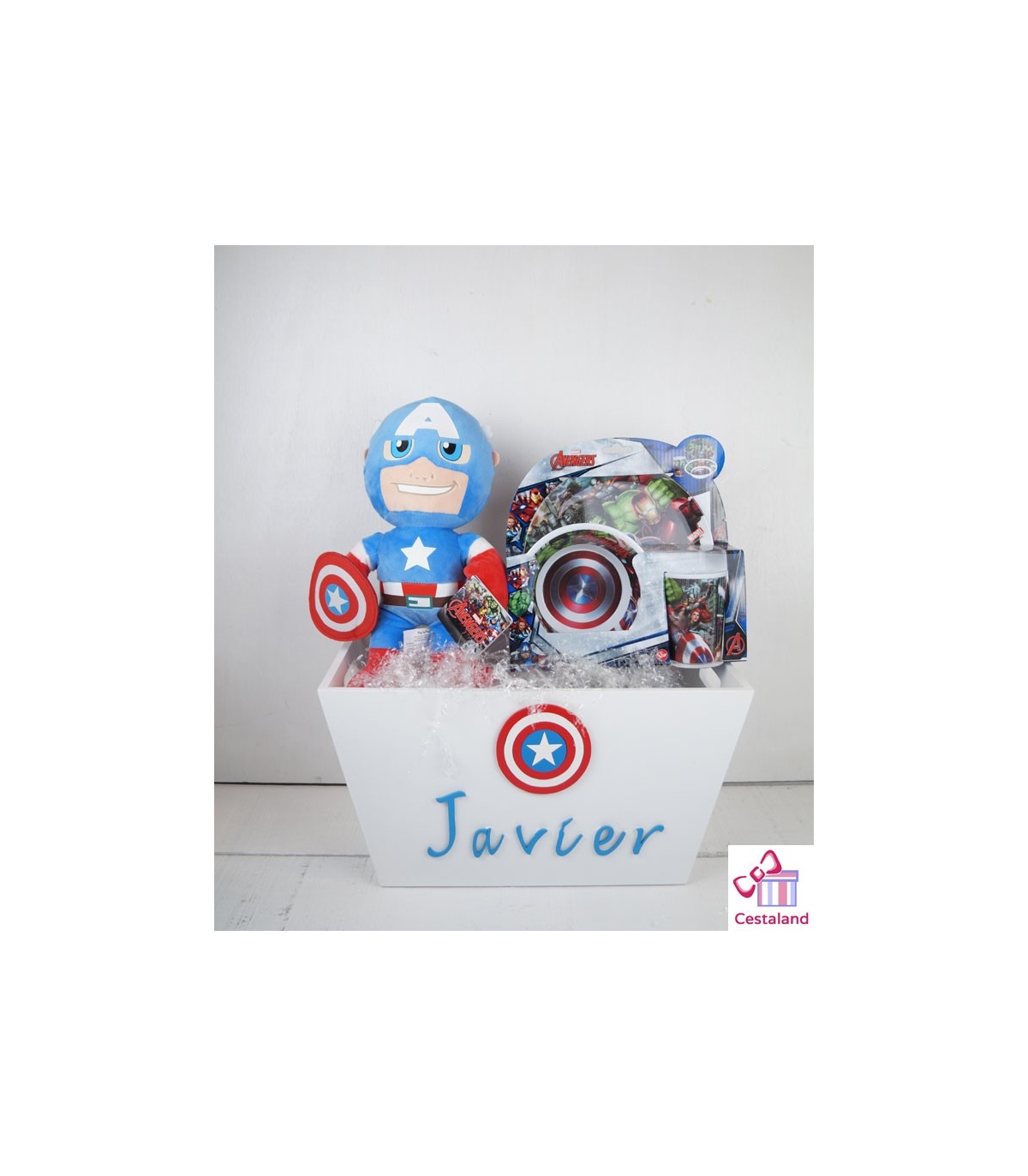 Caja personalizada Capitán América bebés. Regalos frikis Heroes bebe
