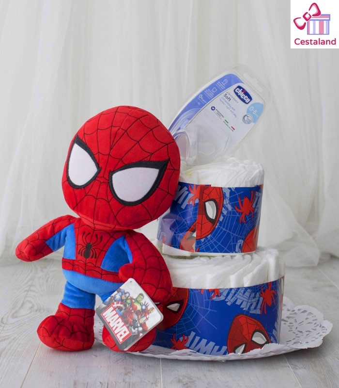 Tarta Pañales Spiderman 2 pisos. Comprar Regalos frikis para bebés