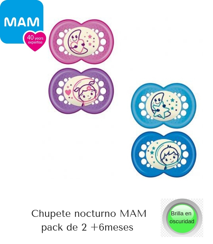 Chupetes Nocturnos MAM Night +6meses pack 2. Comprar chupetes MAM