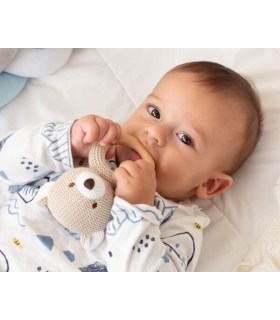 Mordedor madera y algodón oso kiokids