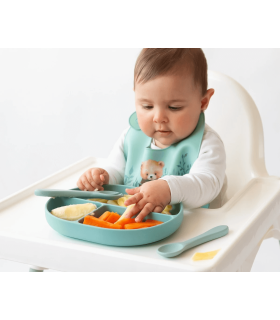 Vajilla silicona ventosa platos con compartimento.