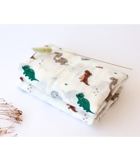 Muselina Algodón Dinosaurios Embroidosaurus. Comprar muselina para bebé