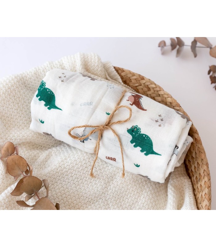 Muselina Algodón Dinosaurios Embroidosaurus. Comprar muselina para bebé