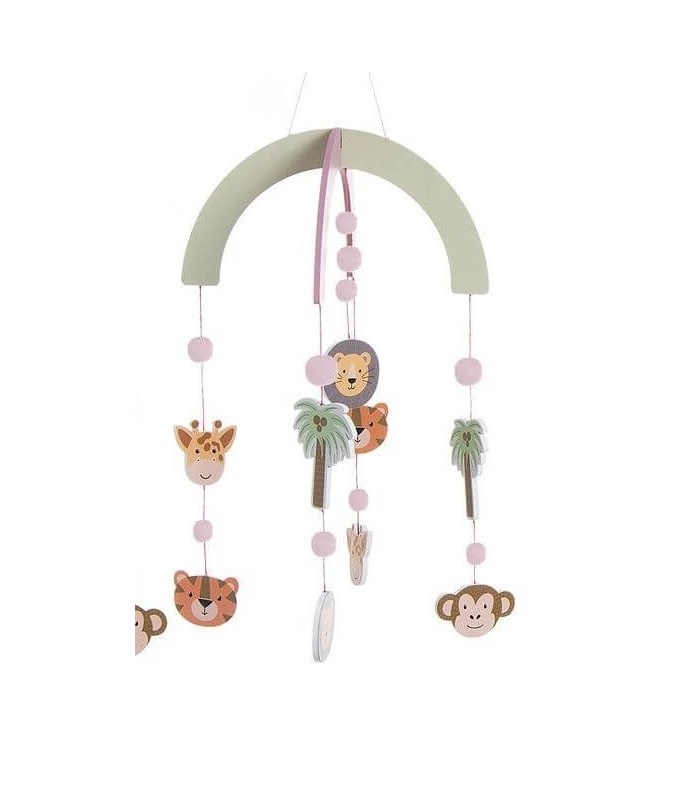 Móvil de cuna animales de la jungla de madera